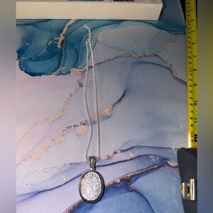 Silver Oval Pave Pendant Necklace - Sparkling Druzy Style